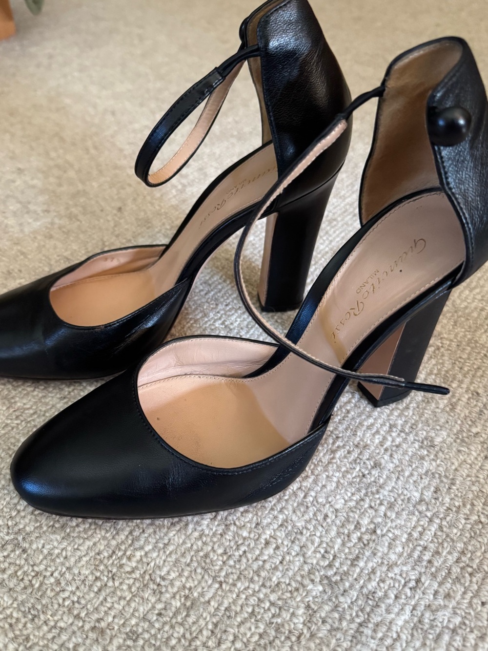 Gianvito Rossi Black Ankle-Strap Leather d’orsay Pumps - Read full description.